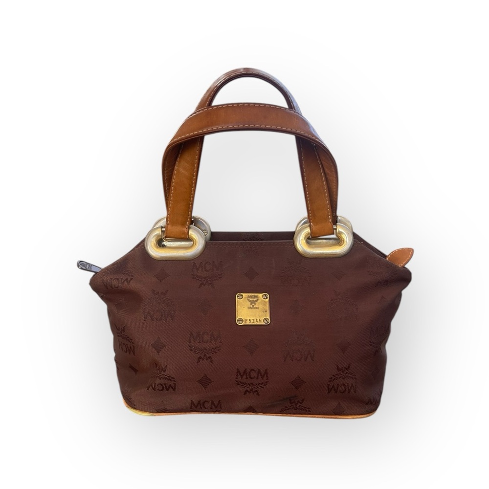 VTG MCM Visteos Brown Nylon Leather Mini Bag AS IS